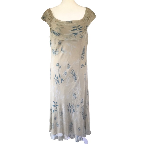 David Warren Size 14 Vintage Y2K Beige Floral Slinky Silk Cowl Neck Midi Dress - Picture 1 of 9